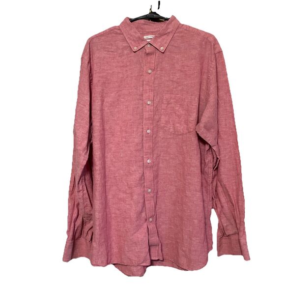 Old Navy Slim Fit Linen Blend Chambray Button Down Shirt Men's Size Large - Picture 1 of 12
